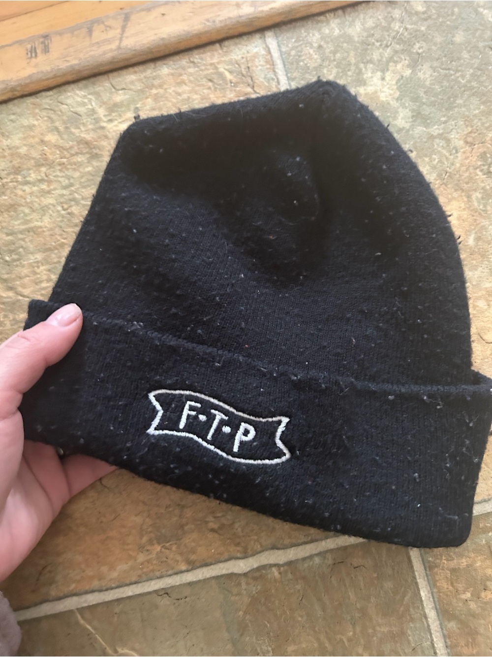 FTP Black Knit Beanie with White Logo